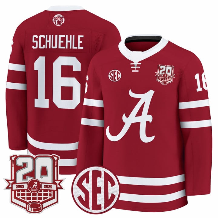 Baz Schuehle Jersey #16 Alabama Crimson 2025-26 20th Patch Stitched