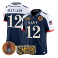 Beat Army Jersey #12 Navy Midshipmen 2025 Trophy Champions Patch Stitched Navy Alternate
