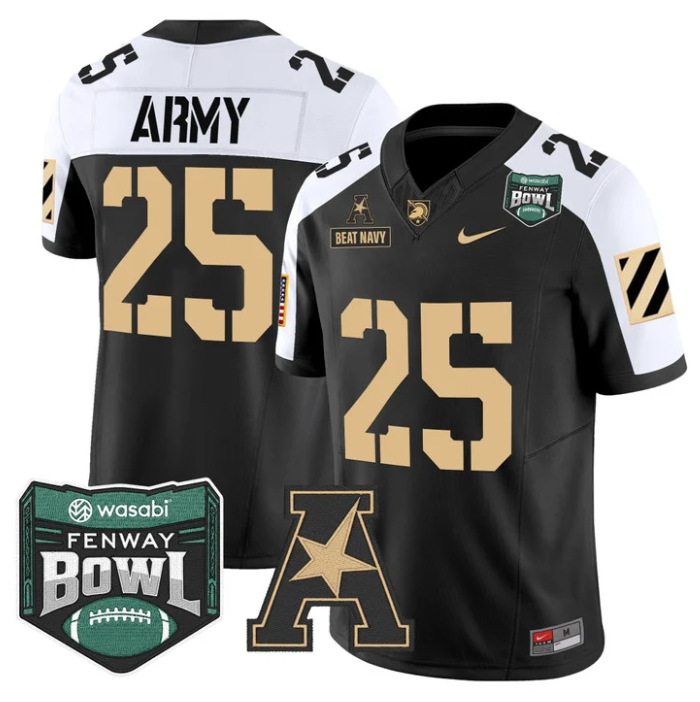 Beat Navy Jersey #25 Army Black Knights 2025 Fenway Bowl Patch Stitched