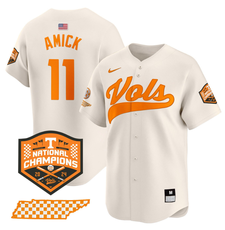 Billy Amick Jersey #11 Tennessee Vols 2024 Champions Stitched Cream