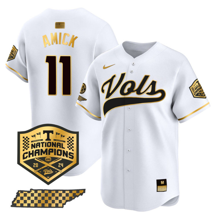 Billy Amick Jersey #11 Tennessee Vols 2024 Champions Stitched White Gold