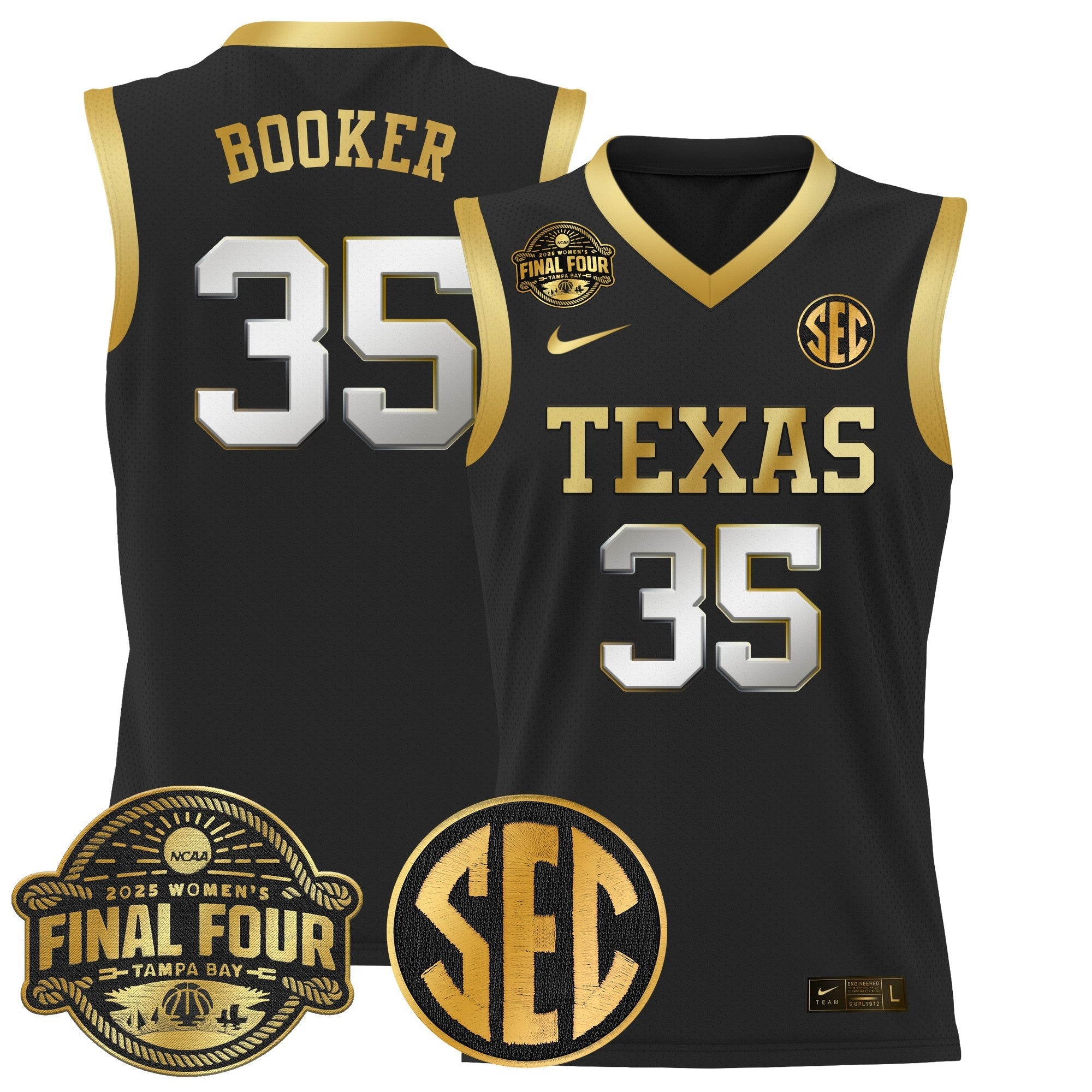 Madison Booker Jersey #35 Texas Longhorns 2025 Sec Final Four Patch Black Gold
