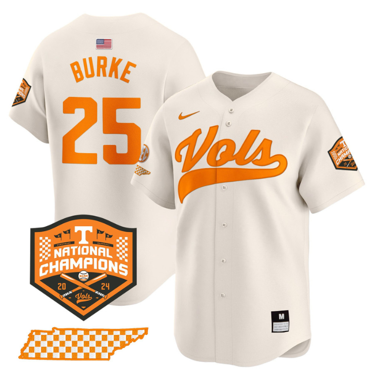 Blake Burke Jersey #25 Tennessee Vols 2024 Champions Stitched Cream