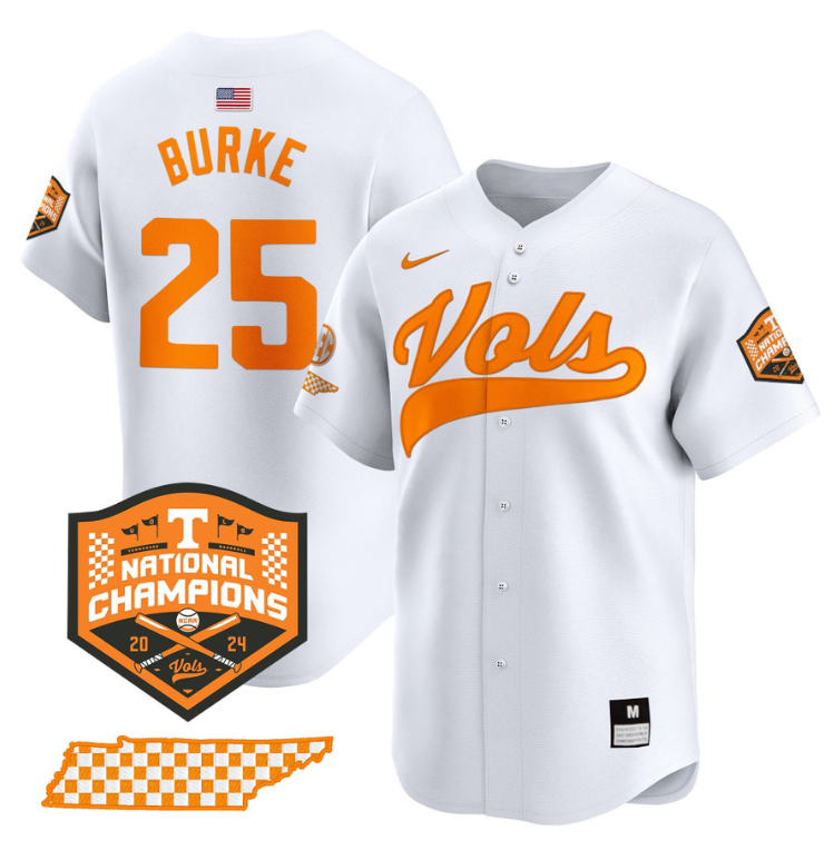 Blake Burke Jersey #25 Tennessee Vols 2024 Champions Stitched White