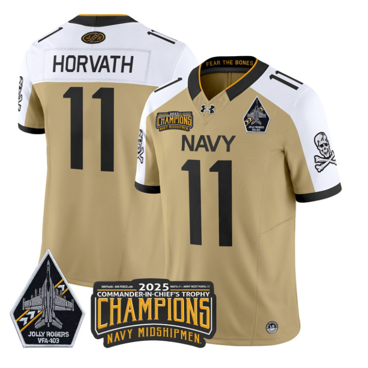 Blake Horvath Jersey #11 Navy Midshipmen Jolly Rogers 2025 Trophy Gold Alternate