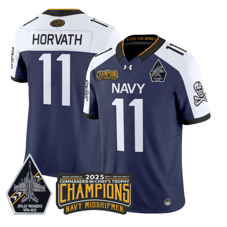 Blake Horvath Jersey #11 Navy Midshipmen Jolly Rogers 2025 Trophy Navy Alternate