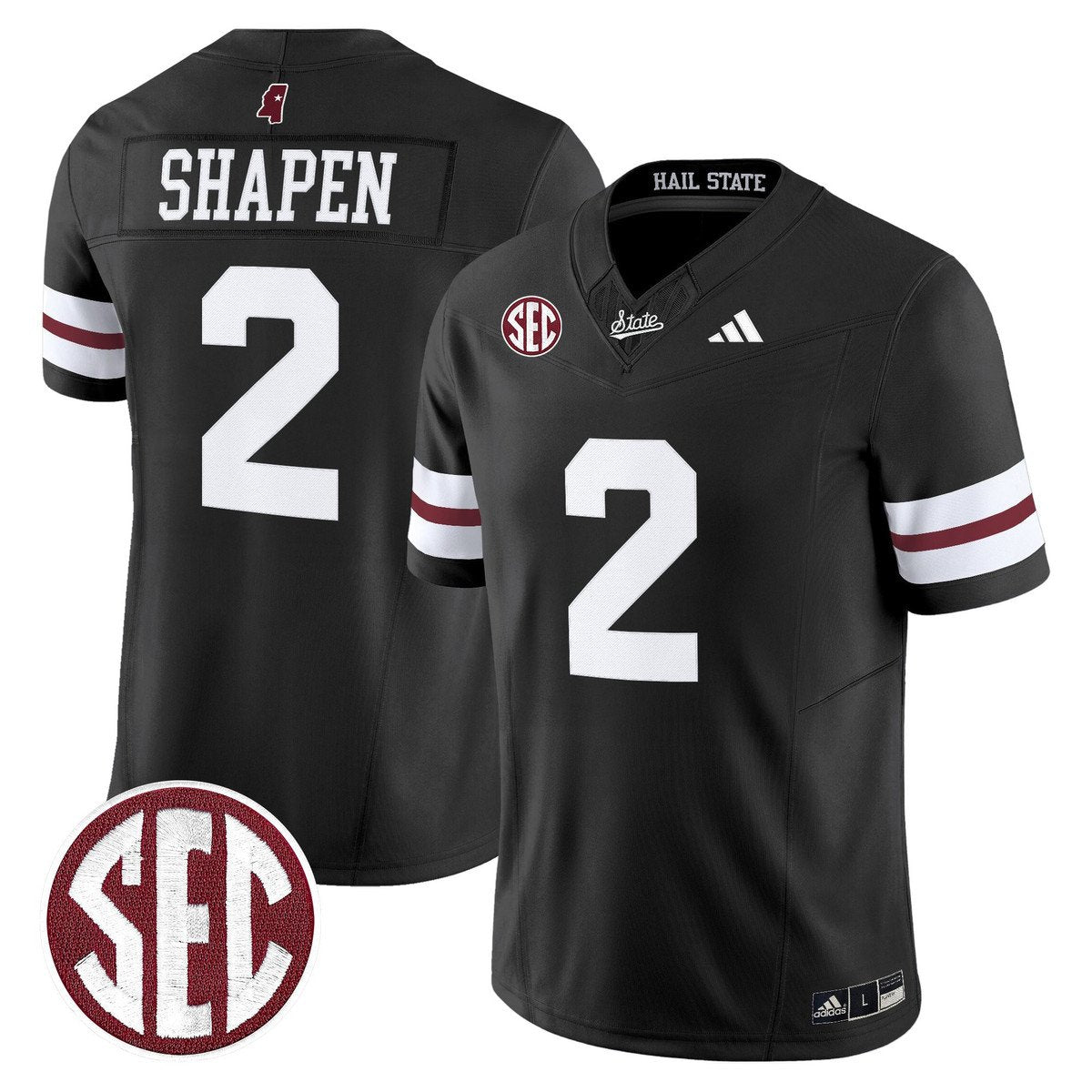 Blake Shapen Jersey #2 Mississippi State Bulldogs Dark Mode Stitched