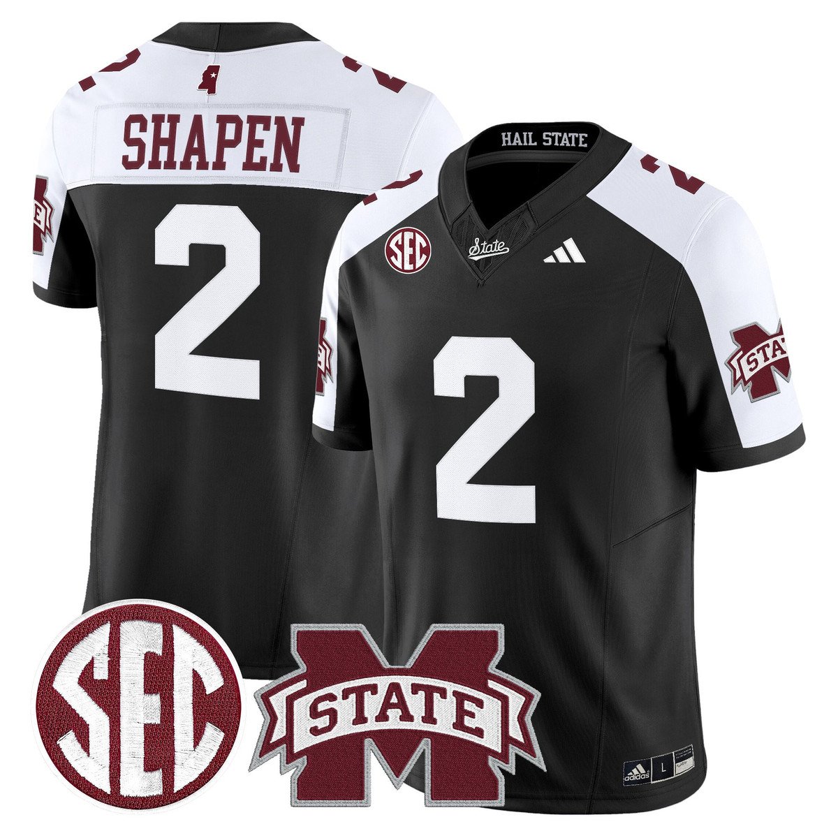 Blake Shapen Jersey #2 Mississippi State Bulldogs Dark Mode Stitched