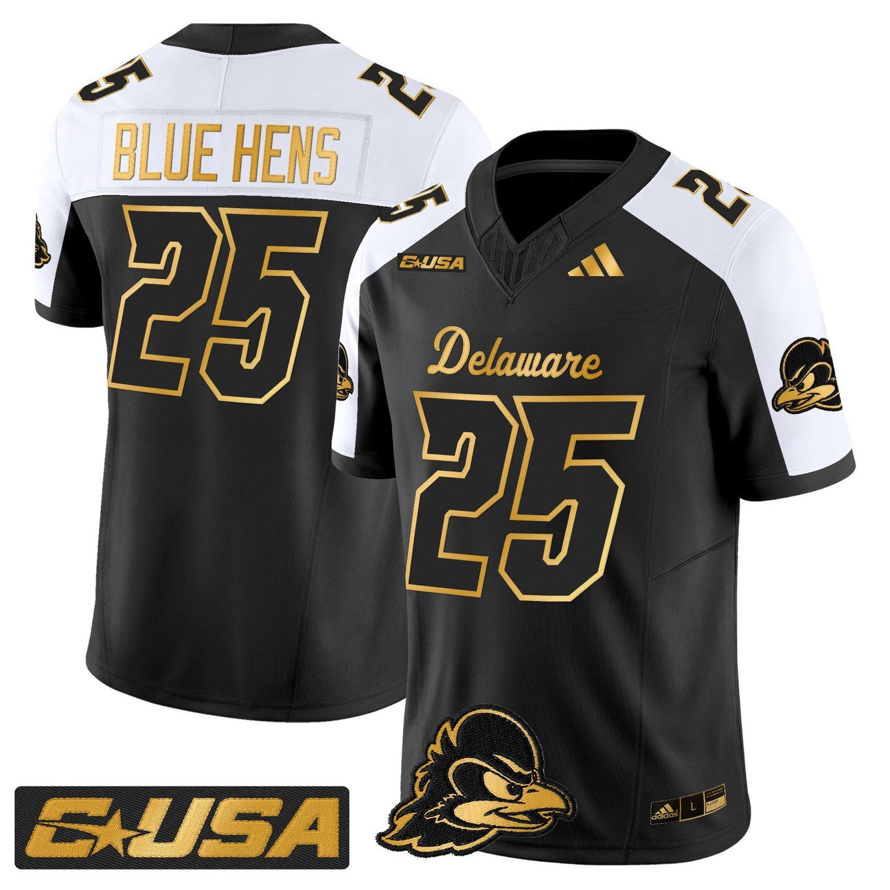 Blue Hens Jersey #25 Delaware Blue Hens 2025 Gold Vapor Stitched