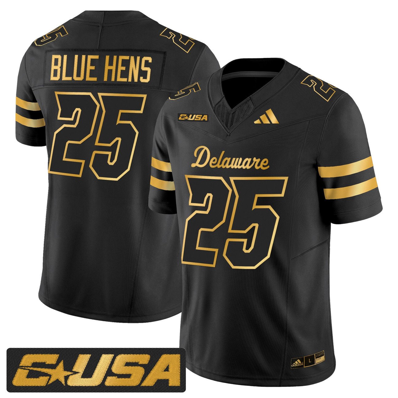 Blue Hens Jersey #25 Delaware Blue Hens 2025 Gold Vapor Stitched