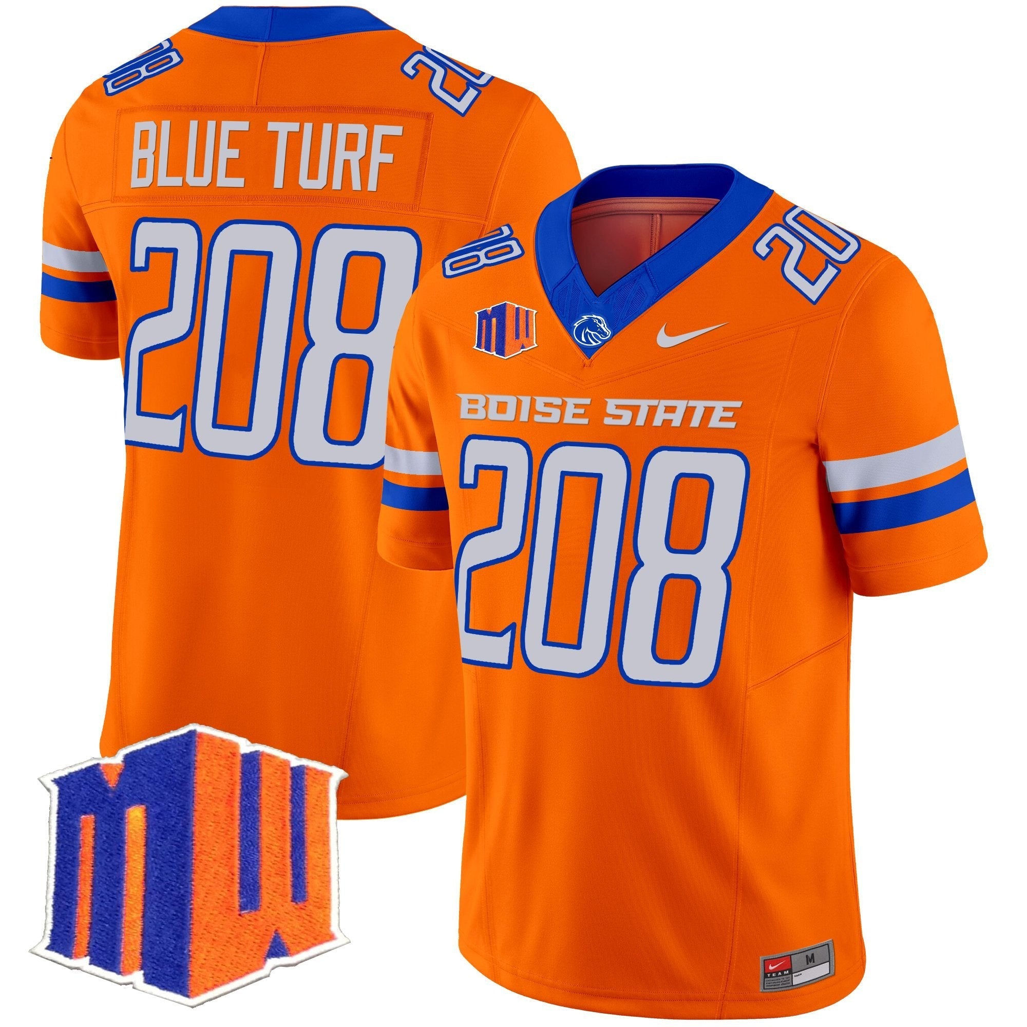 Blue Turf Jersey #208 Boise State Broncos 2025 Vapor Stitched