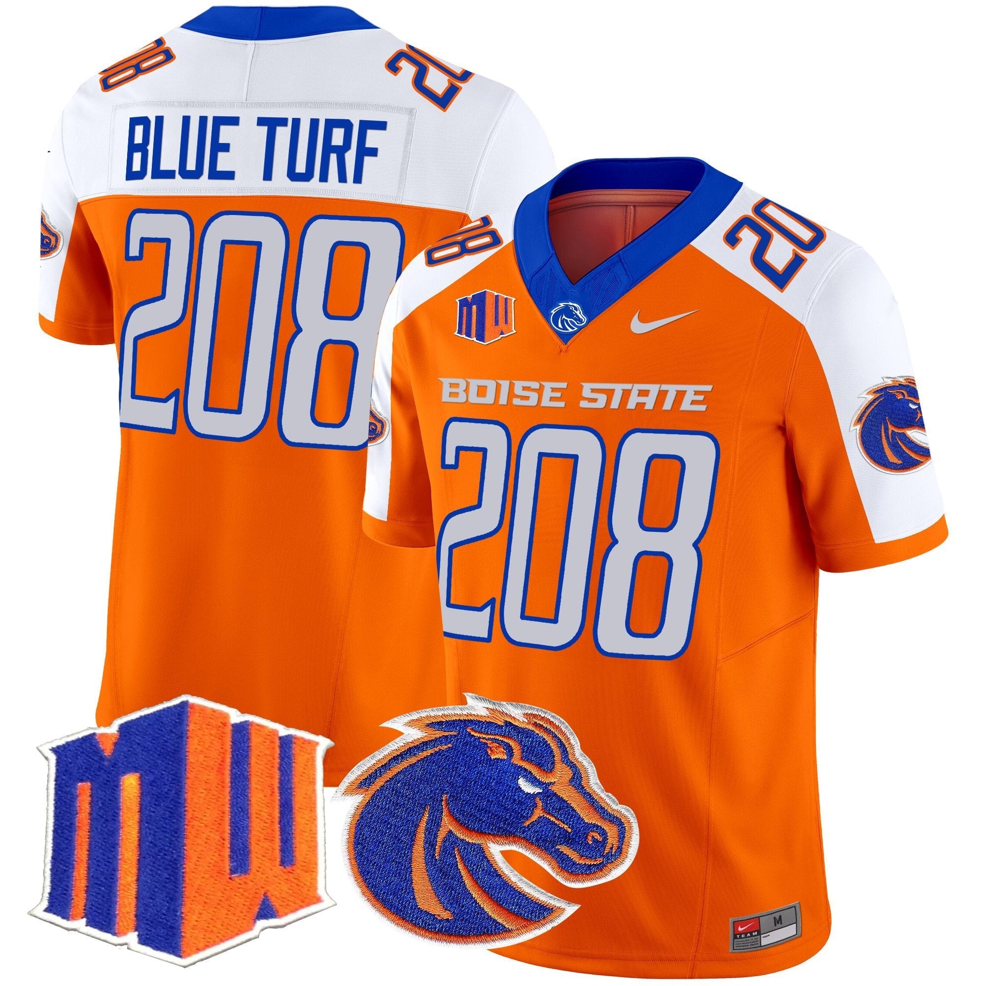 Blue Turf Jersey #208 Boise State Broncos 2025 Vapor Stitched
