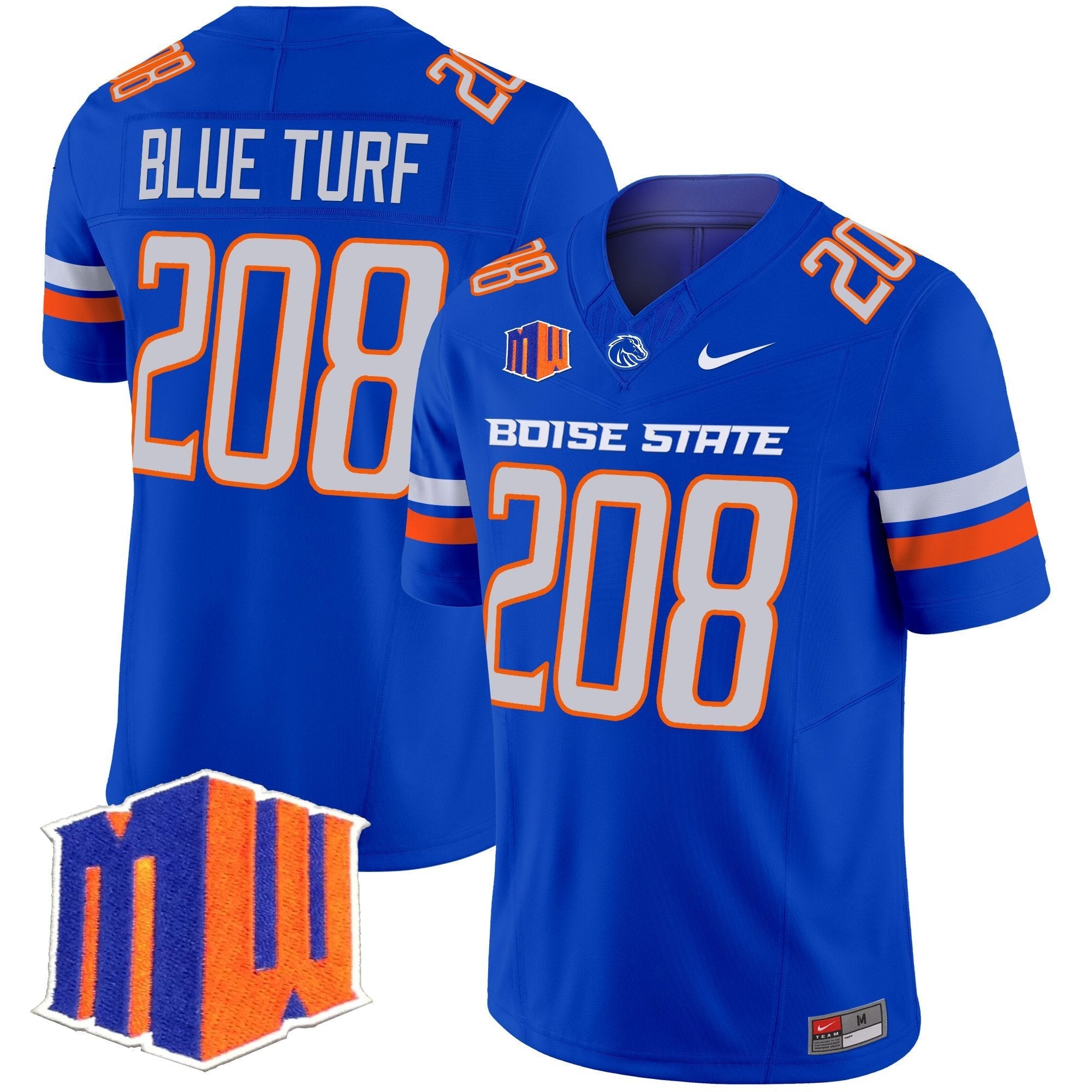 Blue Turf Jersey #208 Boise State Broncos 2025 Vapor Stitched