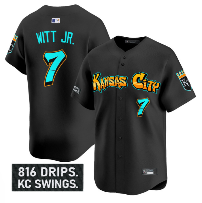 Bobby Witt Jr Jersey #7 Kansas City Royals Graffiti Crown Drop Stitched