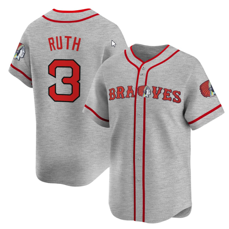 Boston Braves Ruth #3 Dark Grey Baseball Jersey - All Stitched