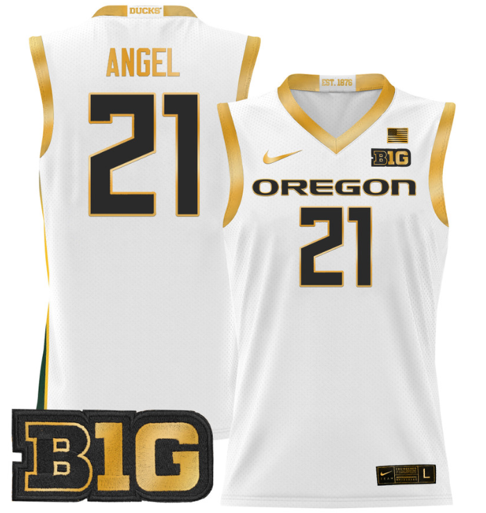 Brandon Angel Jersey #21 Oregon Ducks 2024 Lightweight Basketball White Gold