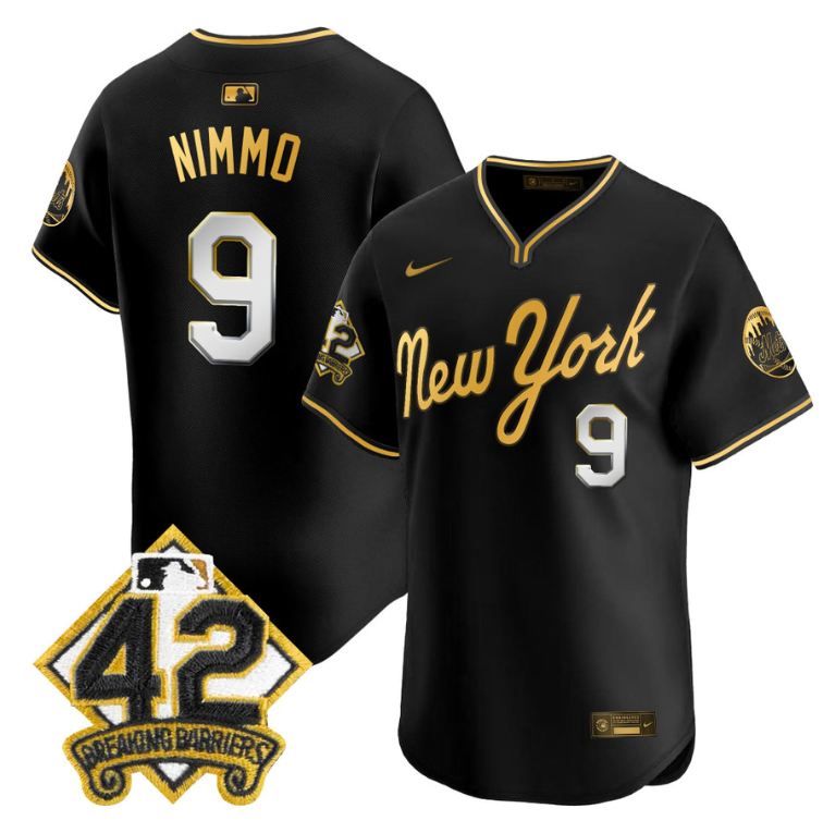 Brandon Nimmo Jersey #9 New York Mets 2025 Jackie Robinson Patch Road Alternate Stitched
