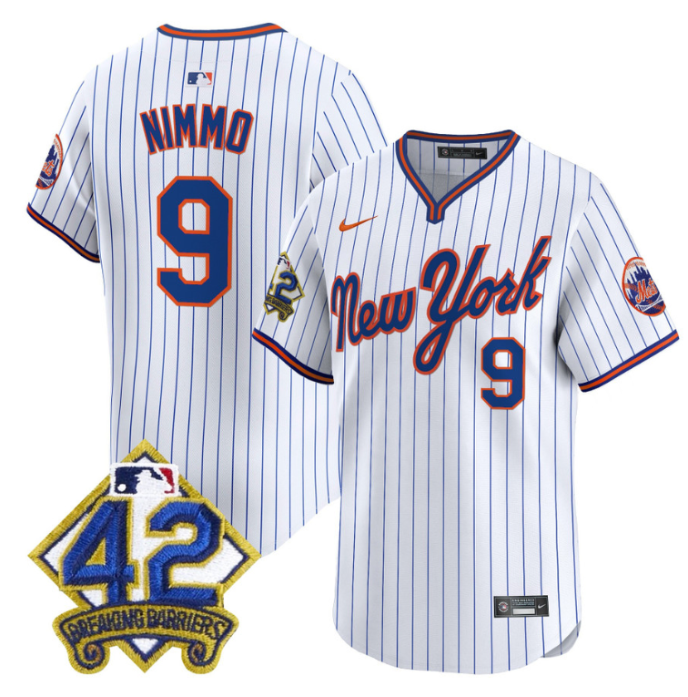 Brandon Nimmo Jersey #9 New York Mets 2025 Jackie Robinson Patch Road Alternate Stitched