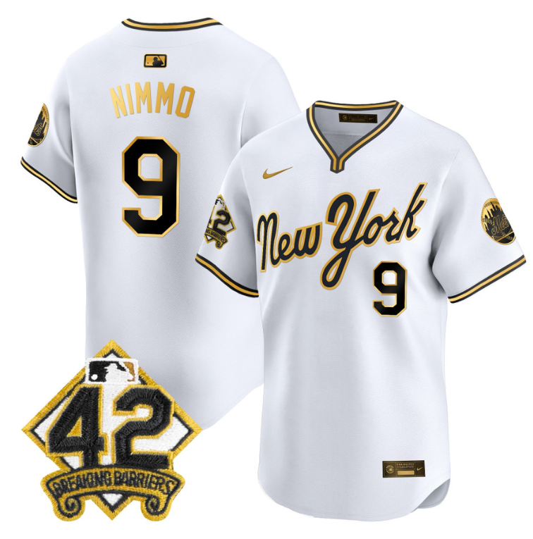 Brandon Nimmo Jersey #9 New York Mets 2025 Jackie Robinson Patch Road Alternate Stitched