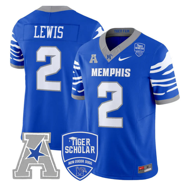 Brendon Lewis Jersey #2 Memphis Tigers 2025 Vapor Limited Stitched Royal