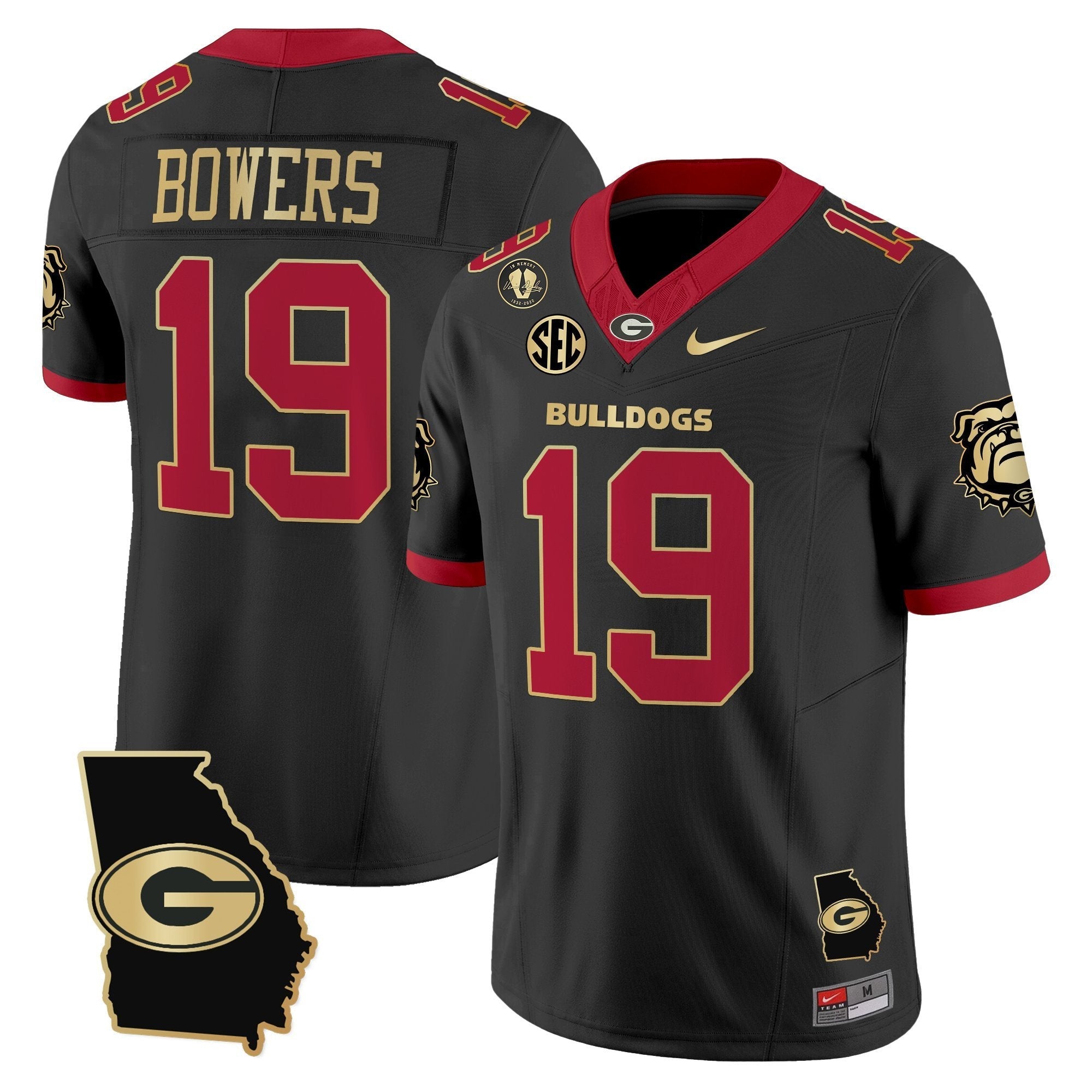 Brock Bowers Jersey #19 Georgia Bulldogs 2025 Georgia Map, Vince Dooley Stitched