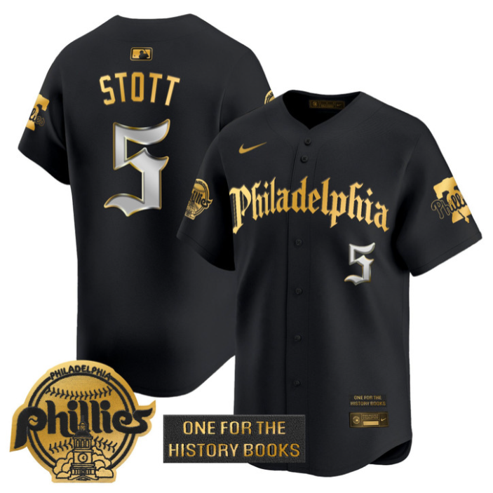 Bryson Stott Jersey #5 Phillies Retro Newspaper Edition Gold Vapor Premier Stitched
