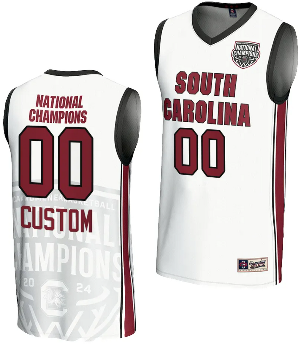 Custom South Carolina Gamecocks Jersey Name and Number 2024 NCAA Basketball National Champions White