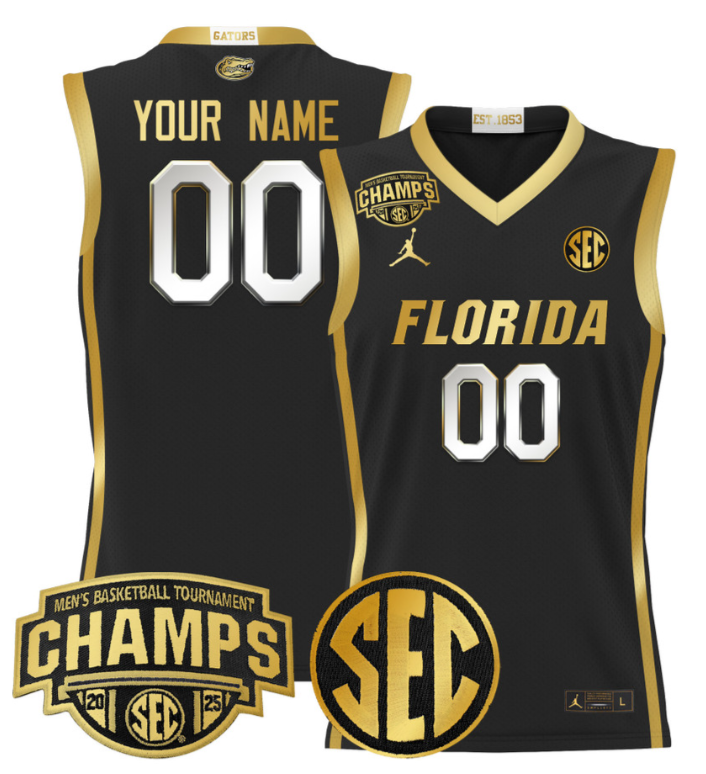 Custom Florida Gators Jersey 2025 SEC Tournament Champions Stitched Black Gold