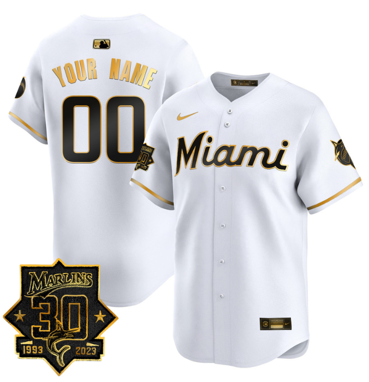 Custom Miami Marlins Jersey 30 Seasons Anniversary Patch Vapor Premier Limited Stitched Black Gold