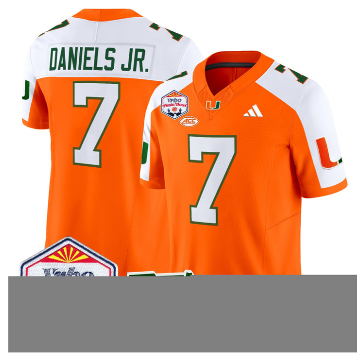 CJ Daniels Jersey #7 Miami Hurricanes 2026 Fiesta Bowl Florida Stitched Orange ALternate