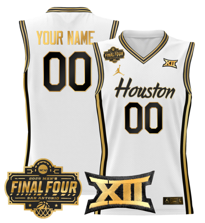 Custom Houston Cougars Jersey 2025 Final Four Patch Basketball White Gold