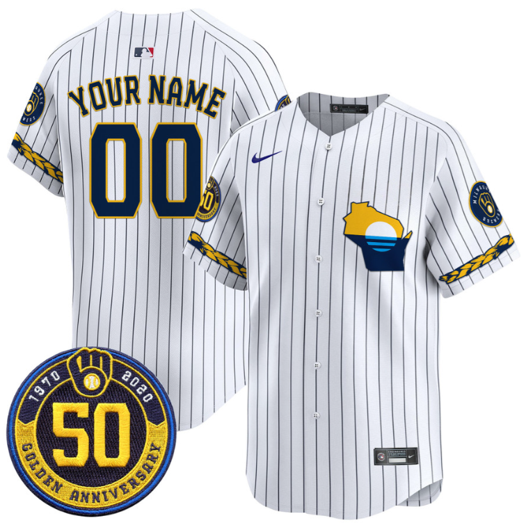 Custom Milwaukee Brewers Jersey Golden 50th Anniversary Patch Premier Limited Stitched