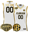 Custom Florida Gators Jersey 2025 SEC Tournament Champions Stitched White Gold