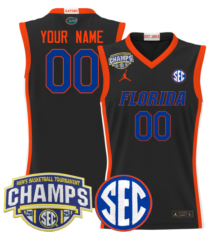 Custom Florida Gators Jersey 2025 SEC Tournament Champions Stitched Black