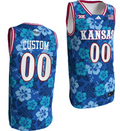 Custom Kansas Jayhawks Jersey Name and Number Bill Self Game College Basketball Blue Maui Strong