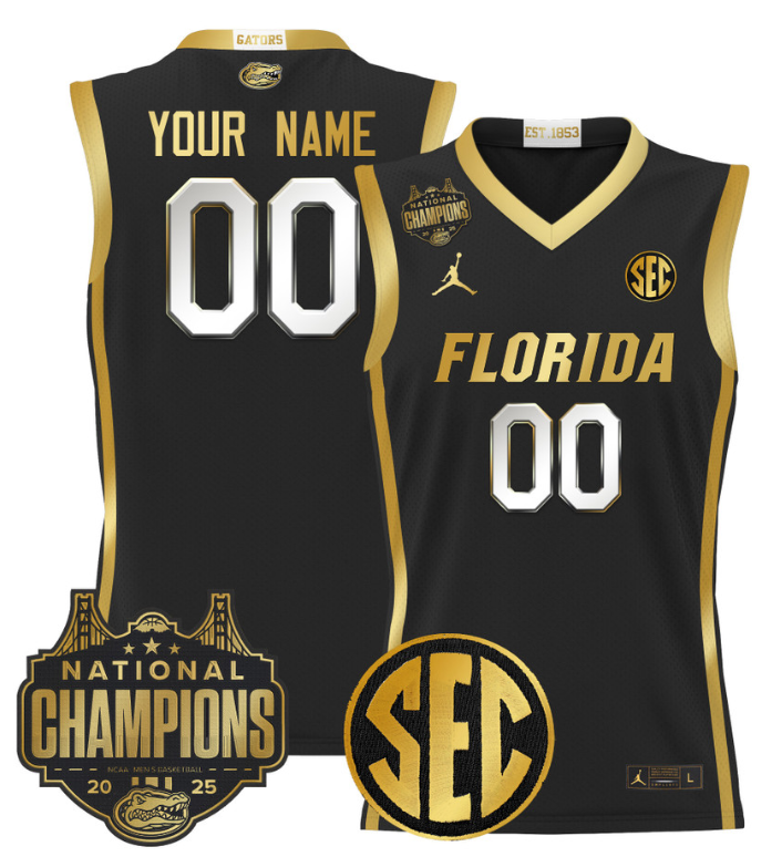 Custom Florida Gators Jersey 2025 National Champions Patch Stitched Black Gold