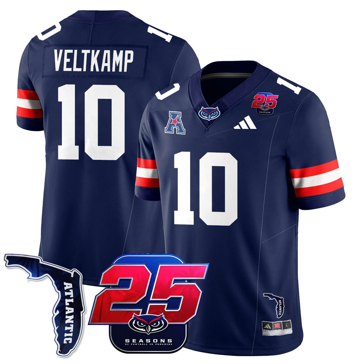 Caden Veltkamp Jersey #10 Florida Atlantic Football 25th Season Stitched