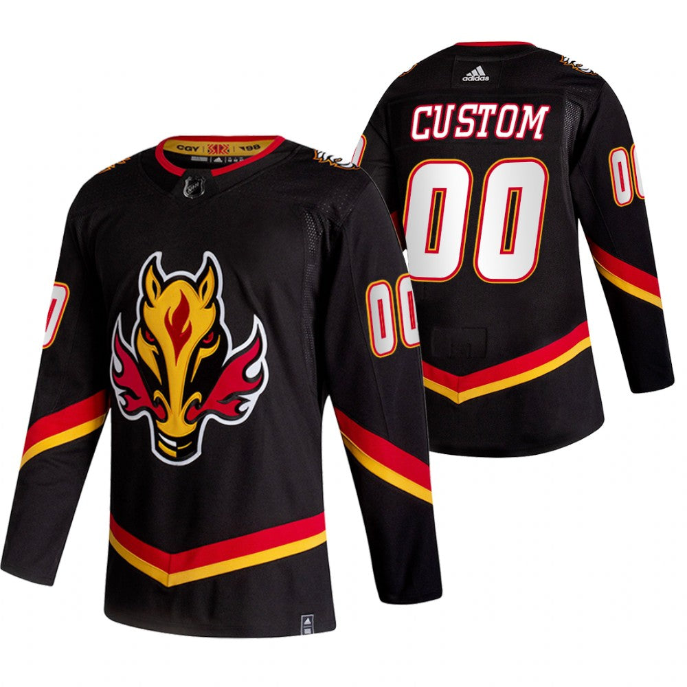 Calgary Flames Custom Black 2020-21 Reverse Retro Alternate NHL Jersey Stitched