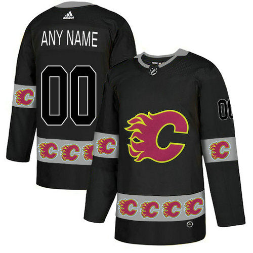 Calgary Flames Custom Black Team Logos Fashion Jersey Stitched
