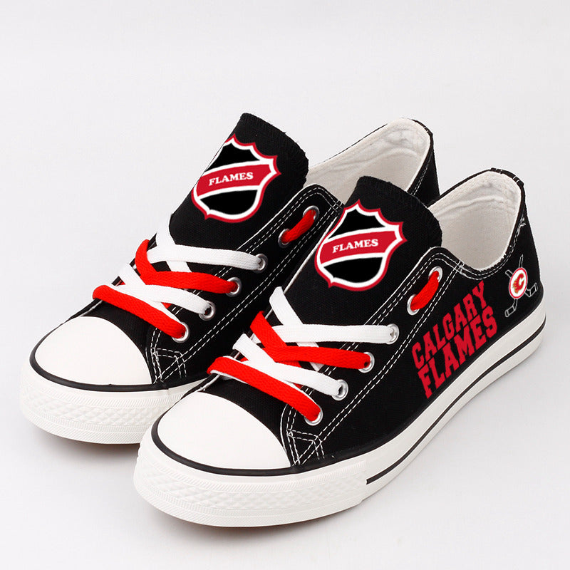 Calgary Flames Low Top Canvas Sport Sneakers Shoes For Men Women Fans