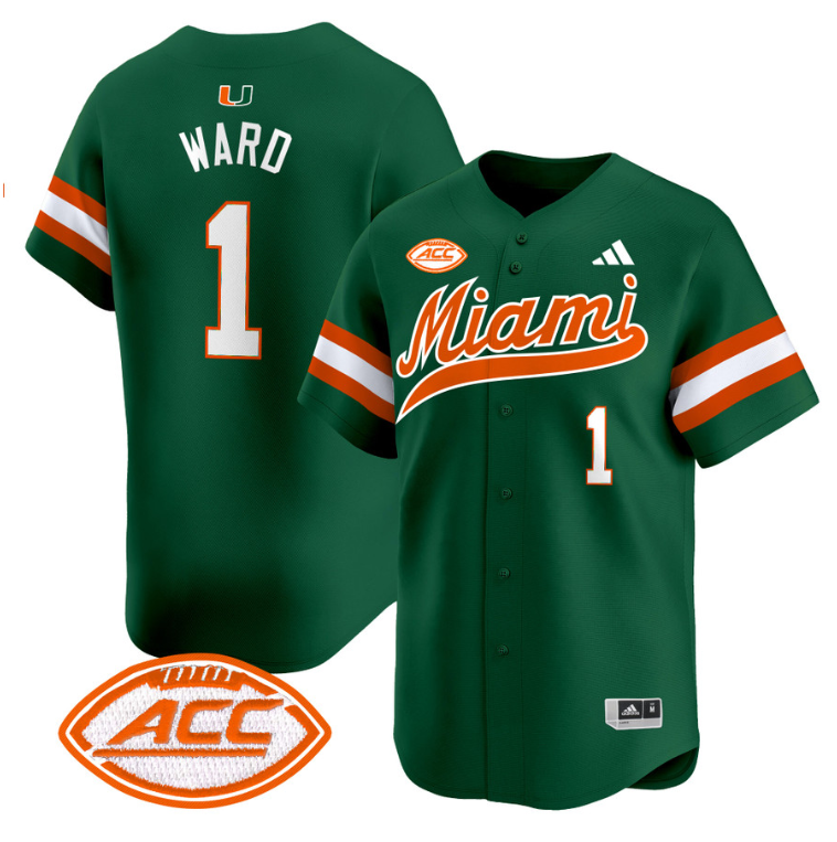 Cam Ward Jersey #1 Miami Hurricanes 2024 Baseball Stitched