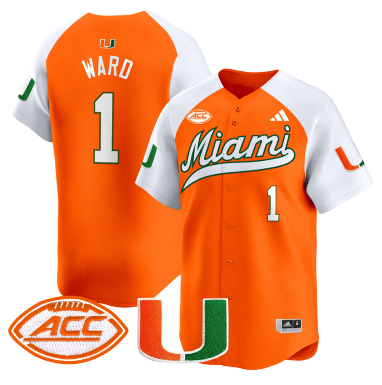 Cam Ward Jersey #1 Miami Hurricanes 2024 Baseball Stitched