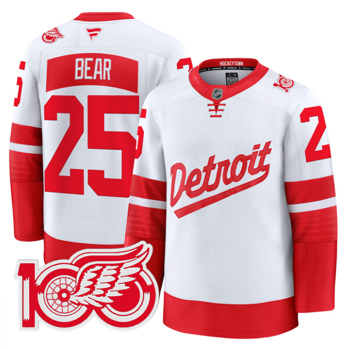 Carter Bear Jersey #25 Detroit Red Wings 100th Anniversary Stitched Red
