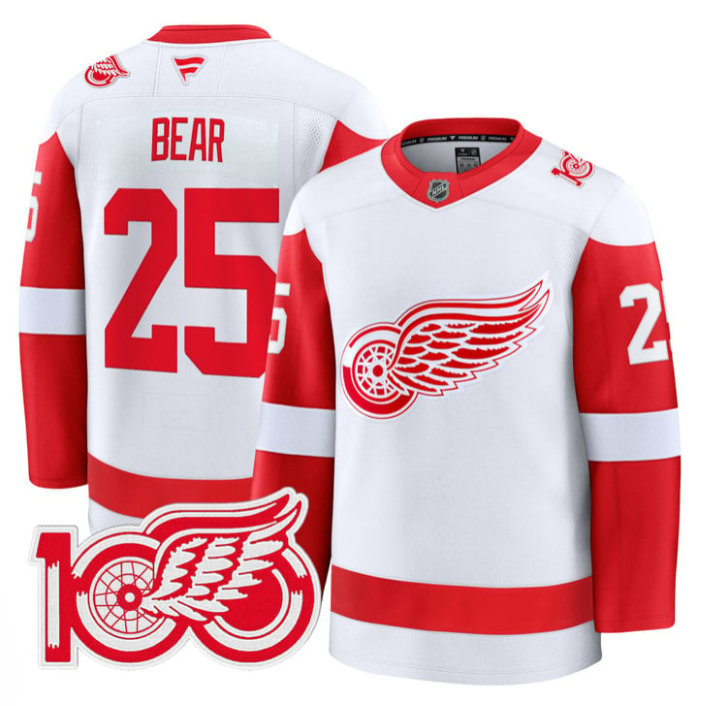Carter Bear Jersey #25 Detroit Red Wings 100th Anniversary Stitched Red