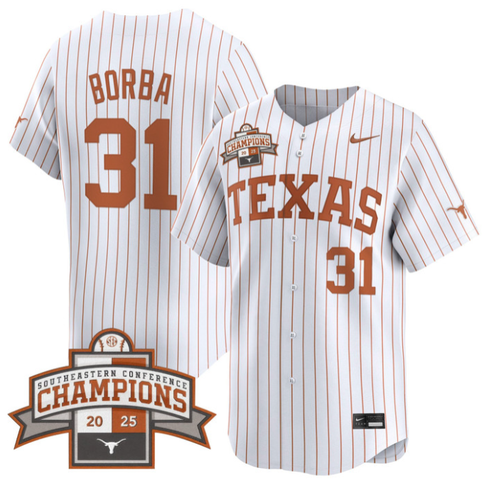Casey Borba Jersey #31 Texas Longhorns 2025 Southeastern Champions Vapor Stitched Texas