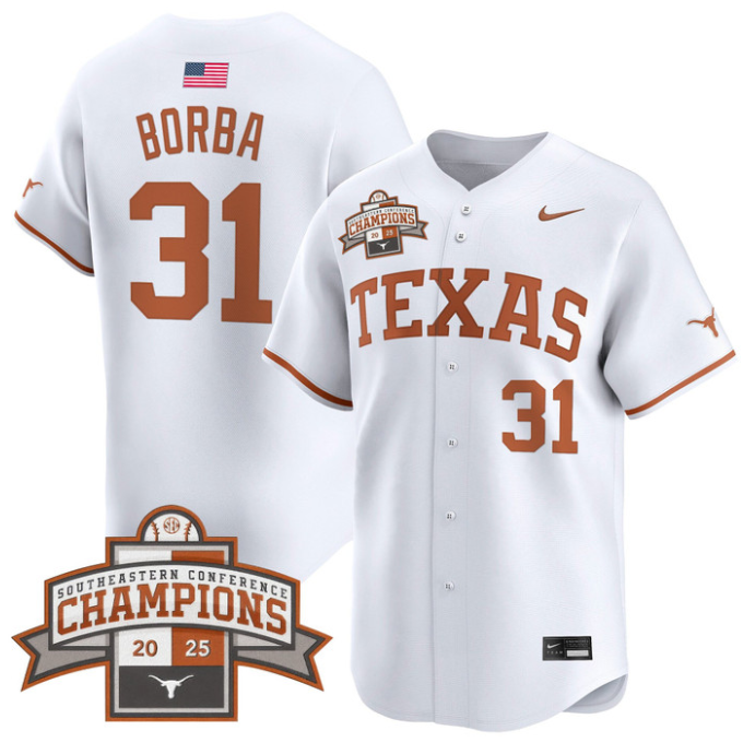 Casey Borba Jersey #31 Texas Longhorns 2025 Southeastern Champions Vapor Stitched Texas