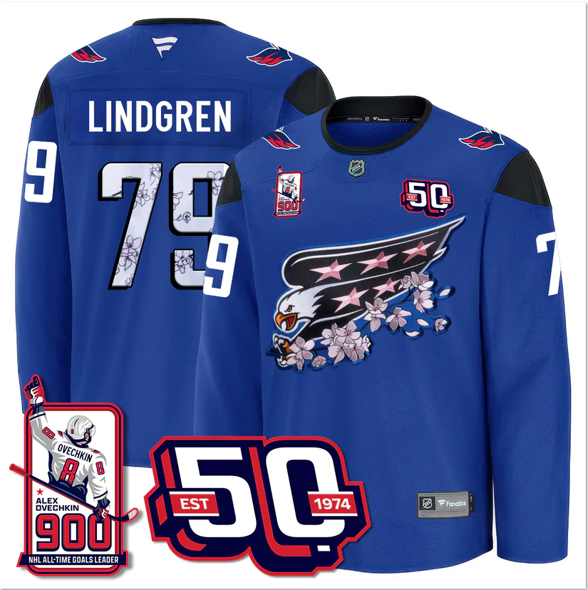 Charlie Lindgren Jersey #79 Washington Capitals 2025 Stitched 900 GOALS