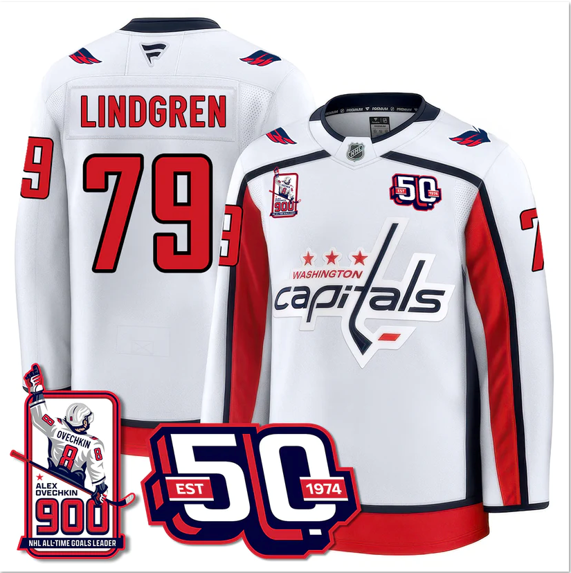 Charlie Lindgren Jersey #79 Washington Capitals 2025 Stitched 900 GOALS