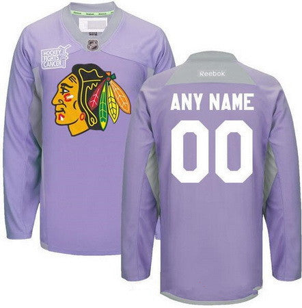 Chicago Blackhawks Purple Pink Custom Reebok Hockey Fights Cancer Practice Jersey Stitched