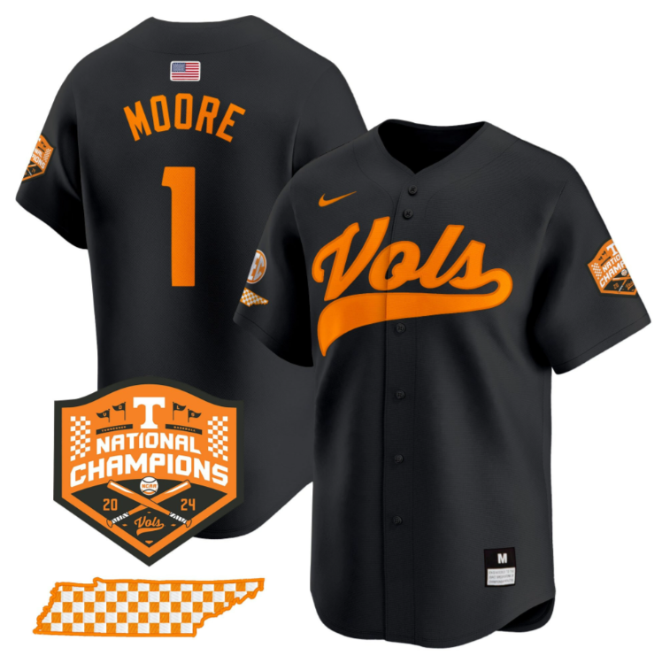 Christian Moore Jersey #1 Tennessee Vols 2024 Champions Stitched Black